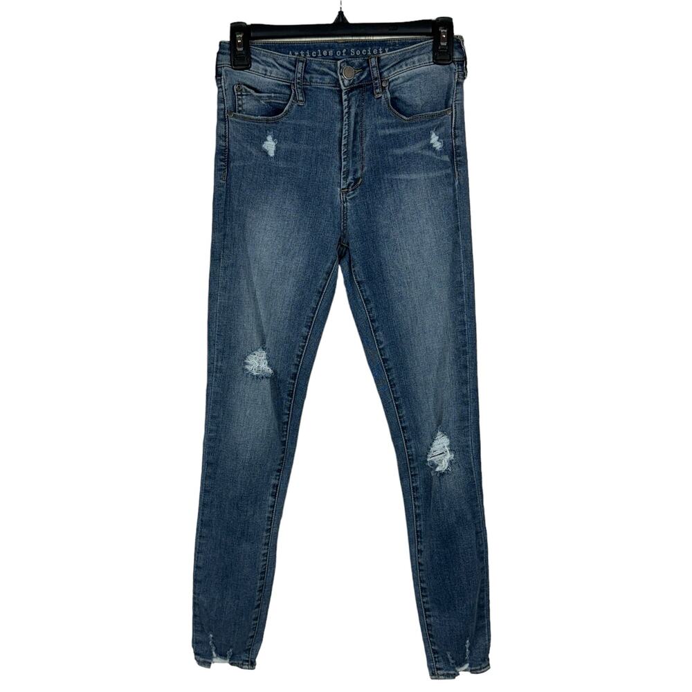 Articles of Society SZ 25 Skinny Jeans Distressed Mid-Rise Stretch Whisker Blue